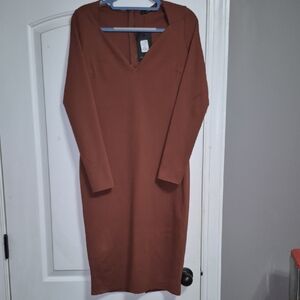 Elegant Brown V-Neck Dress